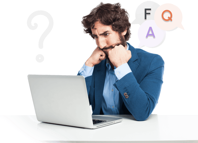 Man looking thoughtful at laptop